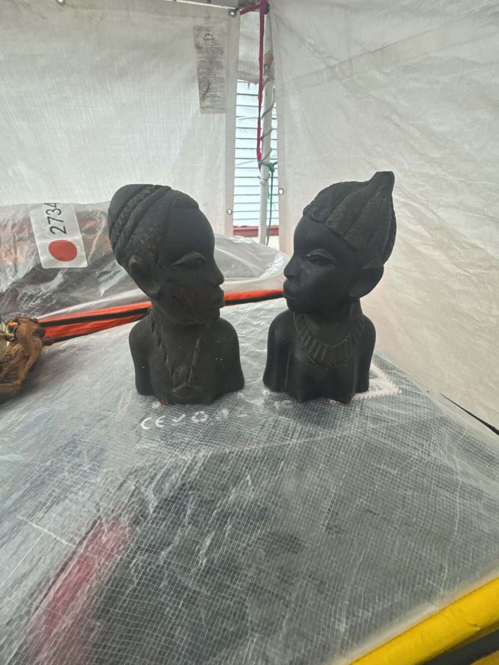 Vintage Hand Carved Wooden African Tribal Woman Bust Sculpture Pair